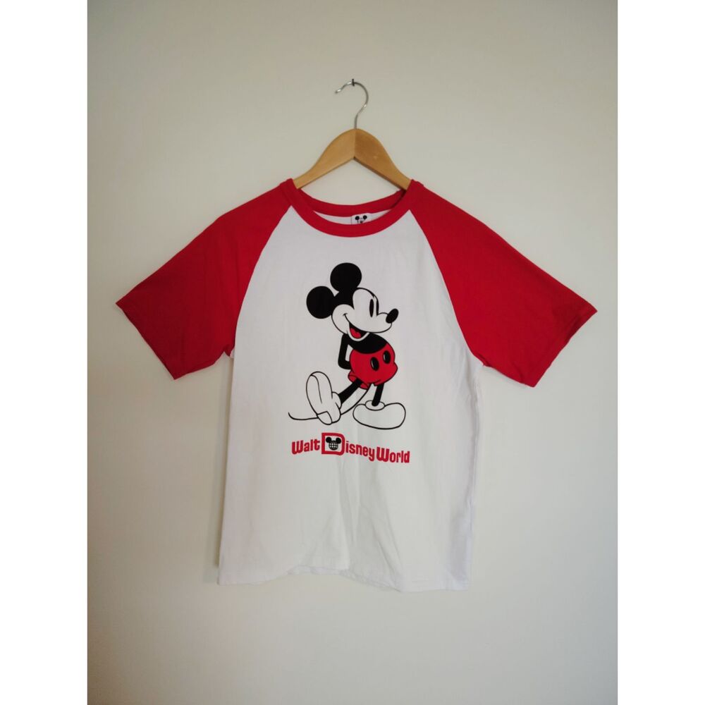 Walt Disney World Mickey Mouse Raglan T Shirt Red White Disney Parks